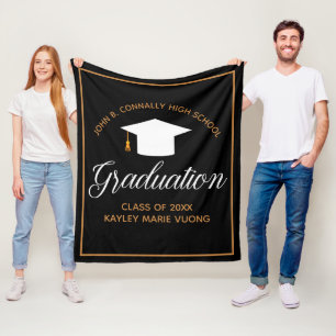 Couverture Polaire Chic Graduation Black Gold Personnalisé Classe 202