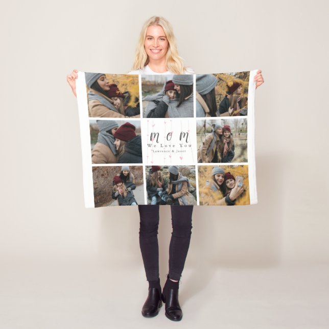 Couverture Polaire Chic Monogramme Custom 8 Photo Collage Mère Famill (En situation)