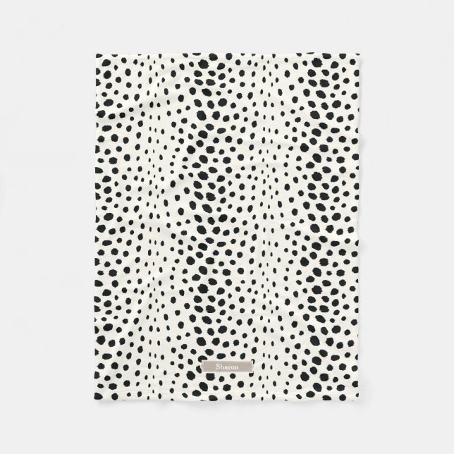 Couverture Polaire Chic noir blanc cheetah imprimer motif monogramme (Devant)