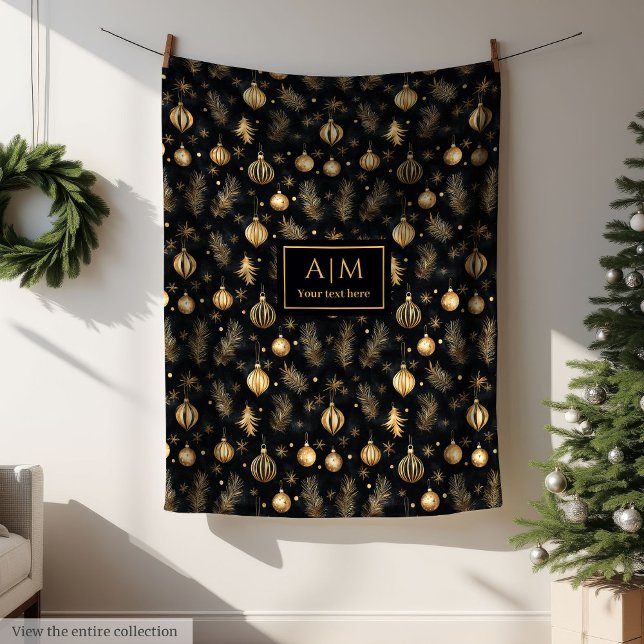 Couverture Polaire Chic noir et or aquarelle moderne vacances (Chic black and gold watercolor modern holiday Fleece Blanket )