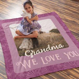 Couverture Polaire Chic Photo Personnalisée Texte Grandma Cadeau Roug