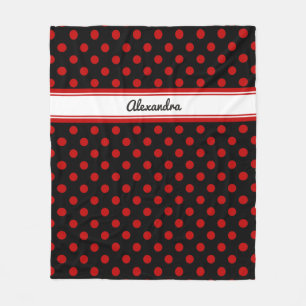 Couverture Polaire Chic Polka Dot Rouge Noir Arrière - plan Blanche p