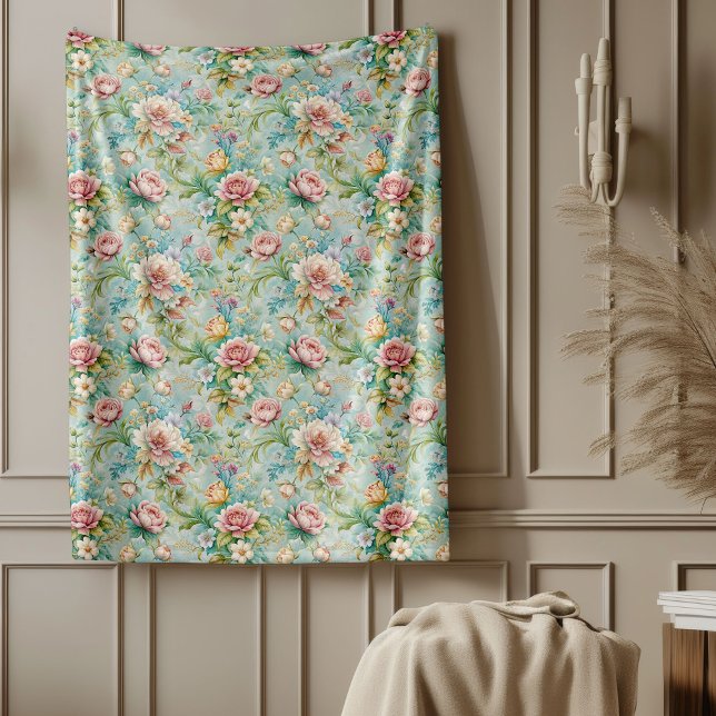 Couverture Polaire Chic Rococo Raffiné Floral Soft Pastel Élégant (Chic Refined Rococo Floral Soft Pastel Elegant Fleece Blanket)