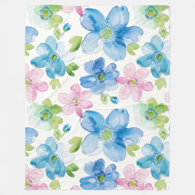 Couverture Polaire Chic rose bleu bleu floral (Devant)