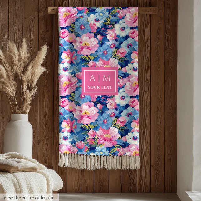 Couverture Polaire Chic rose pastel et bleu aquarelle cadeau floral (Chic pastel pink and blue watercolor floral gift Fleece Blanket)