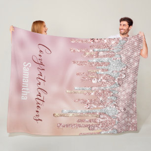 Couverture Polaire Chic rose rousse parties scintillant or gouttes mo