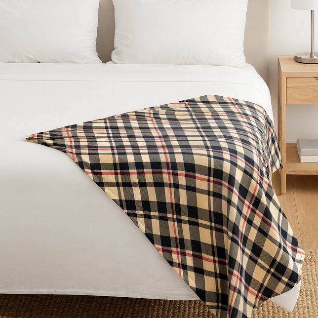 Couverture Polaire Chic Rouge Beige Noir Blanc Plaid Stripes Motif (Créateur téléchargé)