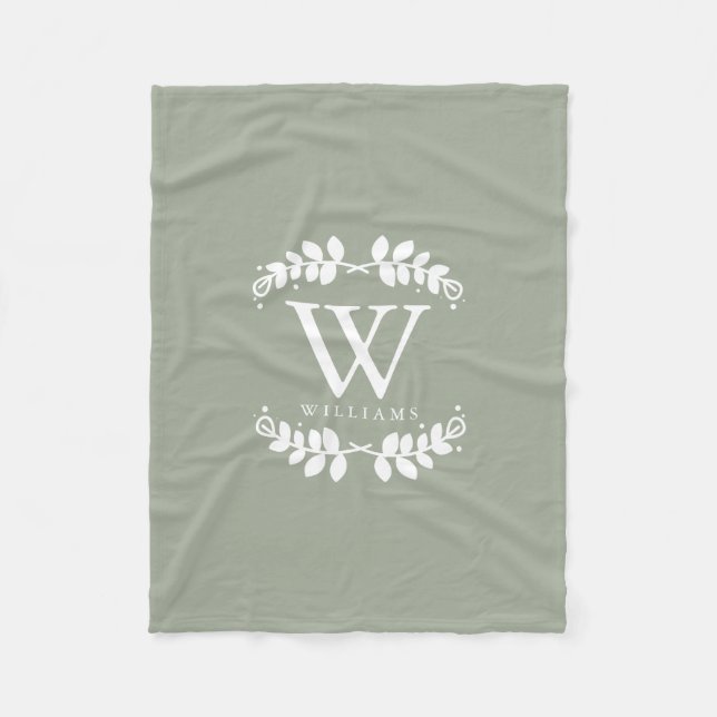 Couverture Polaire Chic Sage Green Monogramme (Devant)