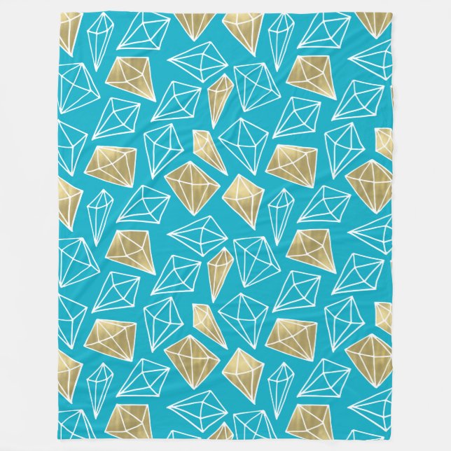 Couverture Polaire Chic Turquoise Aqua Blue Gold Diamonds Noël (Devant)