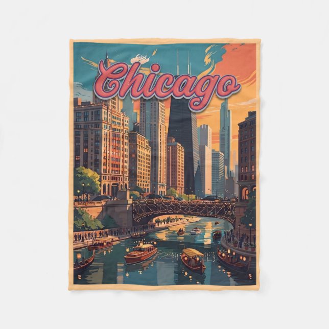 Couverture Polaire Chicago Skyline Riverfront  (Devant)
