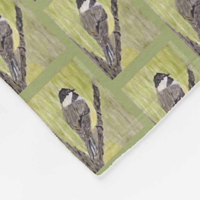 Couverture Polaire Chickadee Bird - peinture acrylique. (Coin)