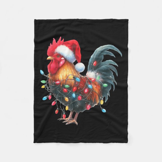 Couverture Polaire Chicken Christmas Lights Funny Santa Hat Merry Xma (Devant)