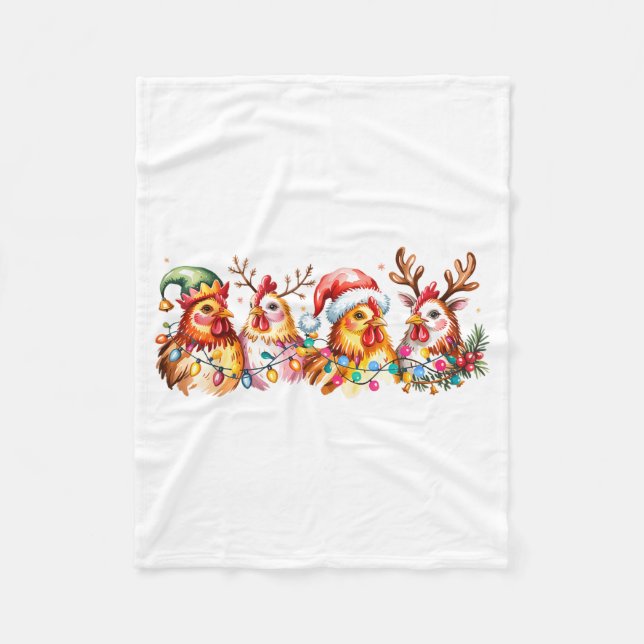 Couverture Polaire Chicken Christmas Lights Santa Hat Farm Animals He (Devant)