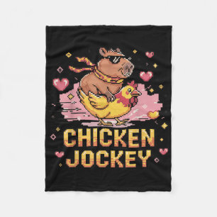 Couverture Polaire Chicken Jockey Capybara équitation Pixel Art Gamer
