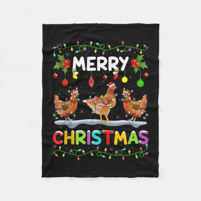 Couverture Polaire Chicken Merry Christmas Lights Santa Hat Funny Chi (Devant)