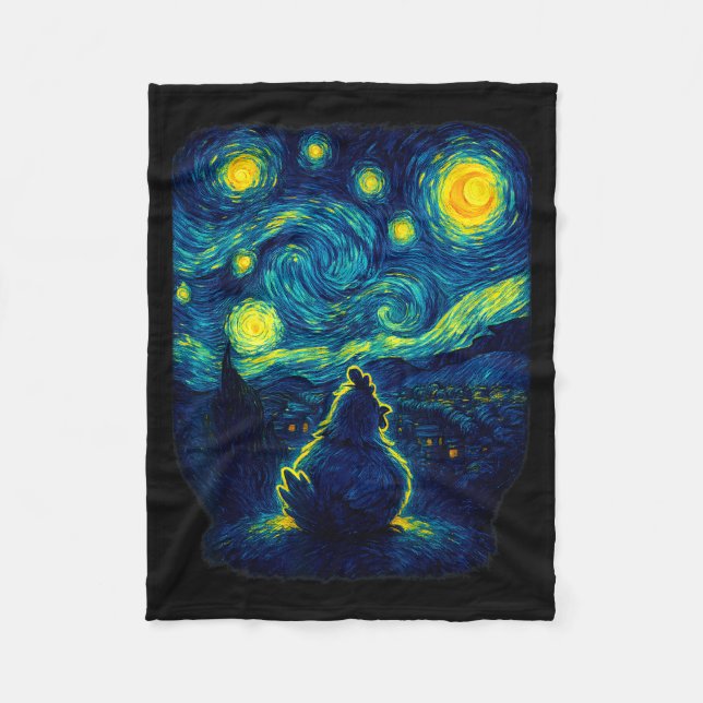 Couverture Polaire Chicken Starry Funny Night Van Gogh Farm Lover Gir (Devant)
