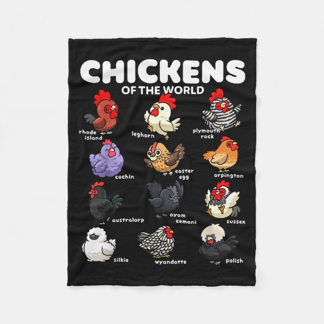 Couverture Polaire Chickens Of The World Funny Cartoon Chicken Breeds (Devant)