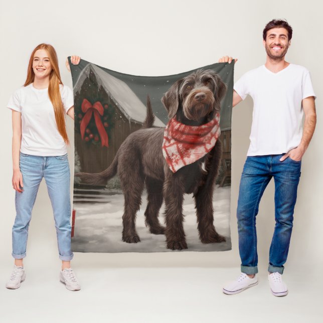 Couverture Polaire Chien à poil dur dans un Noël enneigé (En situation)