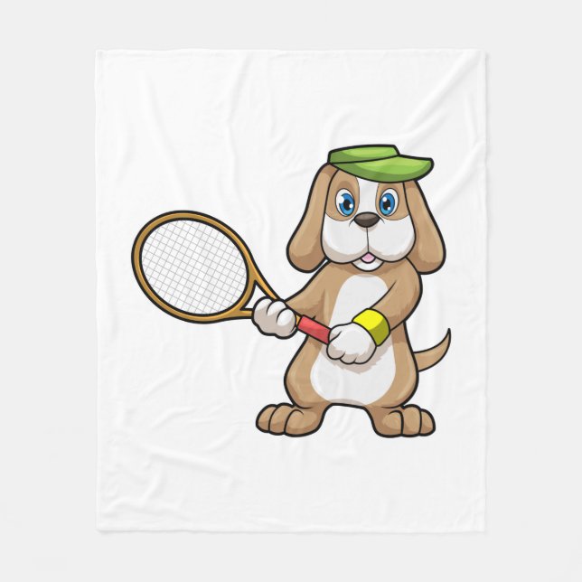 Couverture Polaire Chien à Tennis avec raquette de tennis & Casquette (Devant)