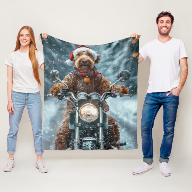 Couverture Polaire Chien Airedale à Vélo Moto Noël (En situation)