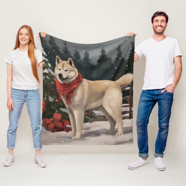 Couverture Polaire Chien Akita dans la neige Noël (En situation)