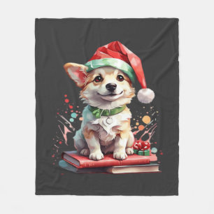 Couverture Polaire Chien au chapeau de Noël avec des livres - Un parf