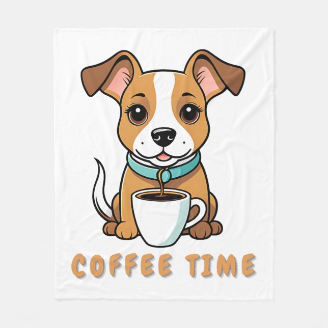 Couverture Polaire chien avec une tasse de café (Devant)
