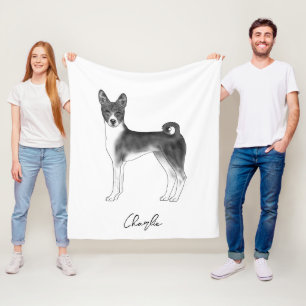Couverture Polaire Chien Basenji noir et blanc avec nom personnalisé