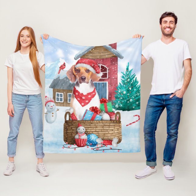 Couverture Polaire Chien beagle dans la neige Maison de Chien de Noël (En situation)