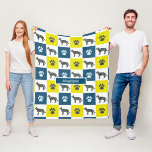 Couverture Polaire Chien berger allemand et grille jaune Empreinte de