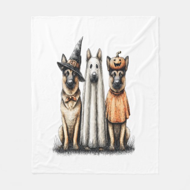 Couverture Polaire Chien berger allemand Halloween Ghost (Devant)