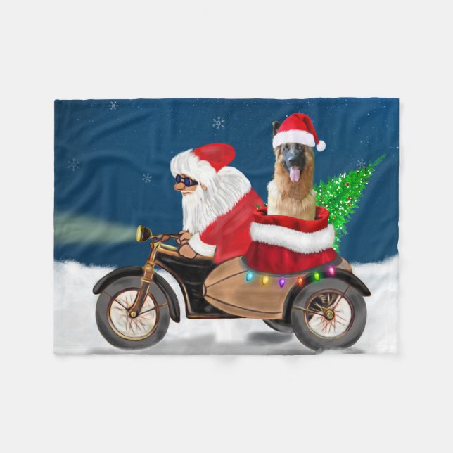 Couverture Polaire Chien berger allemand Noël Père Noël (Devant (Horizontal))