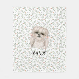 Couverture Polaire Chien blanc avec un joli rose floral design mignon