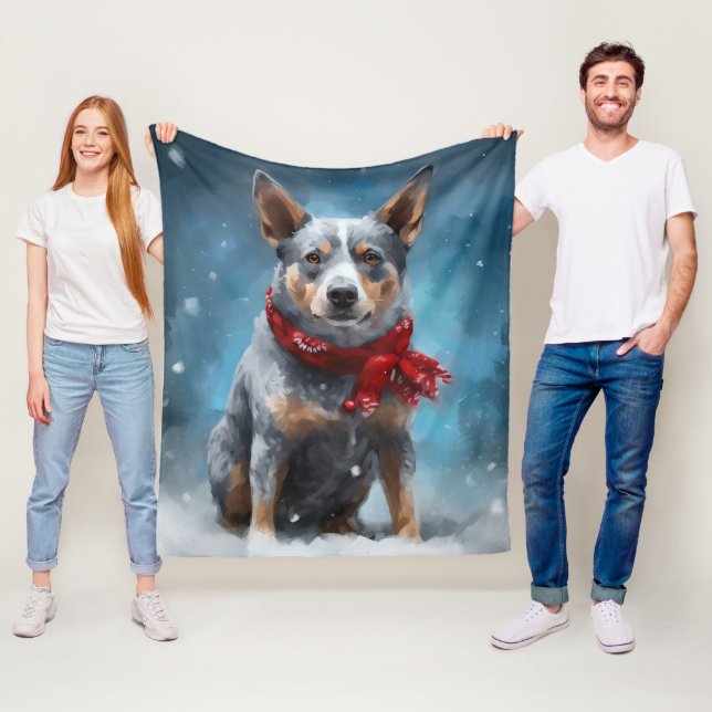 Couverture Polaire Chien Blue Heeler dans la neige de Noël  (En situation)