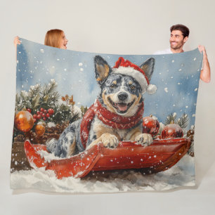 Couverture Polaire Chien Blue Heeler en traîneau Laissez-le Neiger No