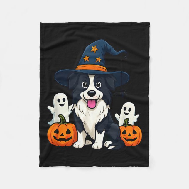 Couverture Polaire Chien Border Collie Noir Et Blanc Fantômes Hallowe (Devant)