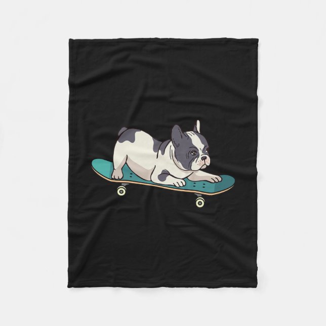 Couverture Polaire Chien Bouledogue Français en Skateboard (Devant)