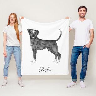 Couverture Polaire Chien Boxer Allemand En Noir Et Blanc & Nom Person