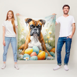 Couverture Polaire Chien Boxer avec œufs de Pâques vacances