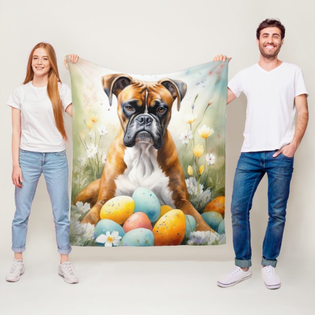 Couverture Polaire Chien Boxer avec œufs de Pâques vacances (En situation)