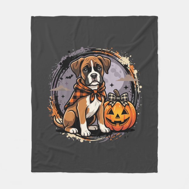 Couverture Polaire Chien Boxer Halloween Citrouille Sublimation (Devant)