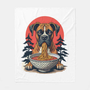 Couverture Polaire Chien Boxer Vintage Mangeant Ramen Coucher de Sole