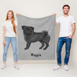 Couverture Polaire Chien Carlin couleur noire avec nom personnalisé g