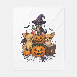 Couverture Polaire Chien Chihuahua Halloween Citrouilles Chapeau de S