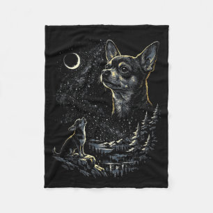 Couverture Polaire Chien Chihuahua Hurlement Lune Vintage 90s Drôle