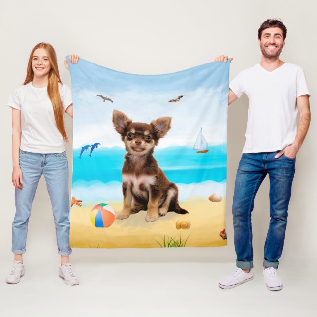 Couverture Polaire Chien Chihuahua sur la Plage (En situation)