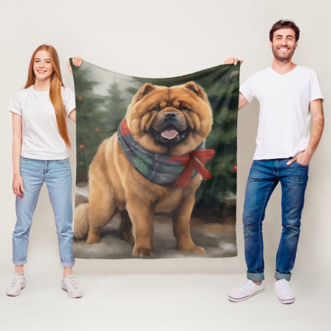 Couverture Polaire Chien Chow Chow dans la neige Noël (En situation)