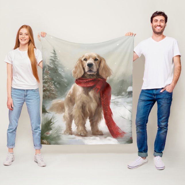 Couverture Polaire Chien Cocker Spaniel dans la neige Noël (En situation)