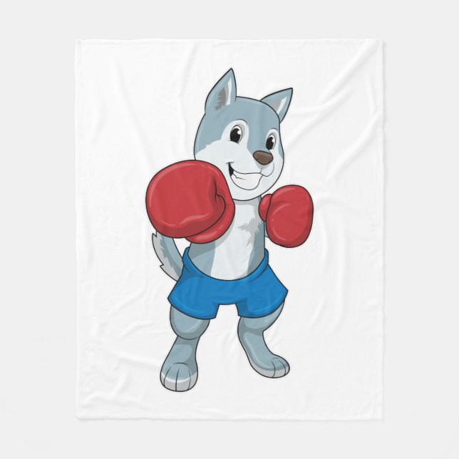 Couverture Polaire Chien comme boîte avec gants de boxe (Devant)