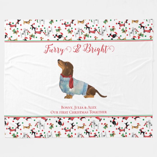 Couverture Polaire Chien Dachshund à travers neige Noël Feu brillant (Devant (Horizontal))